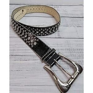 Guess Rhinestone Embellished Leather Black/Silver 32 Inch Very Good Condition